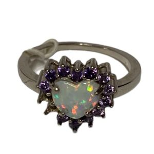 925 Sterling Silver Womens Purple Heart Stones Princess Diana Style Ring Gift 6M